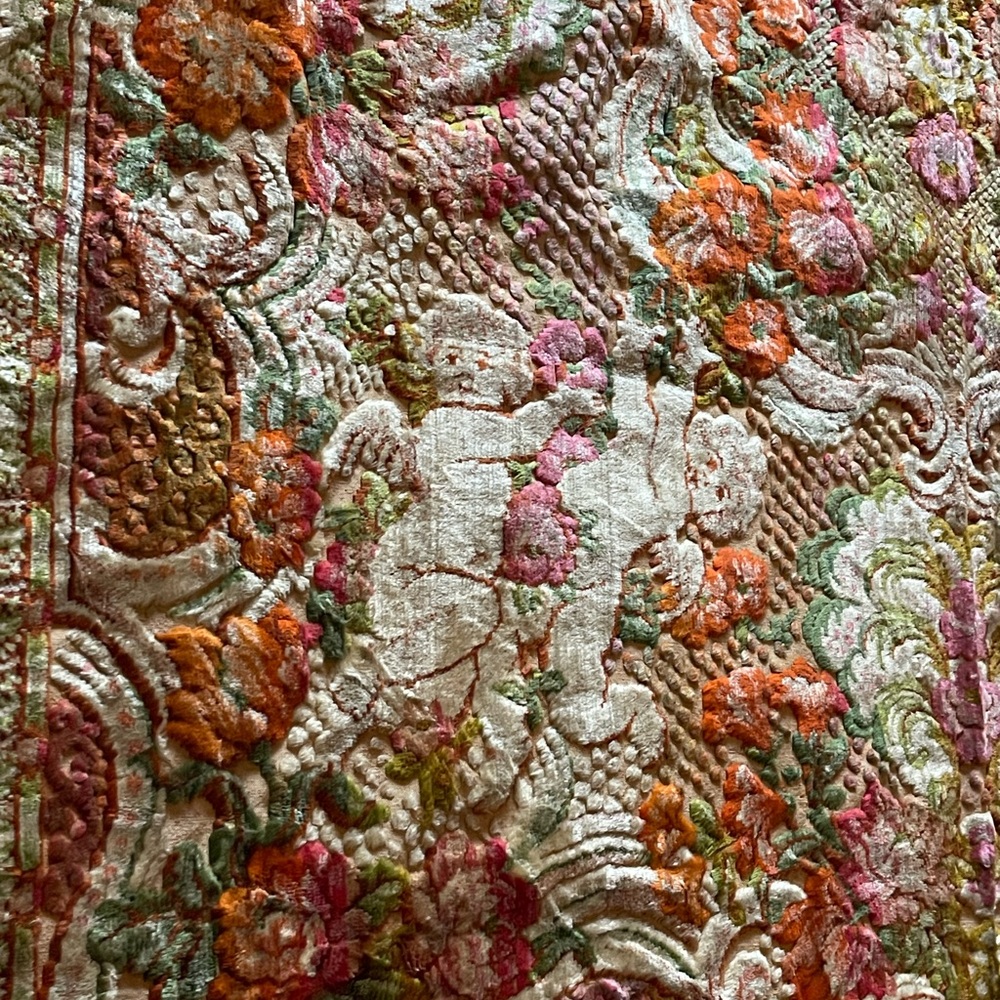 large Vintage Italian Velvet Tapestry/Coverlet Bedspread Cherub & Floral